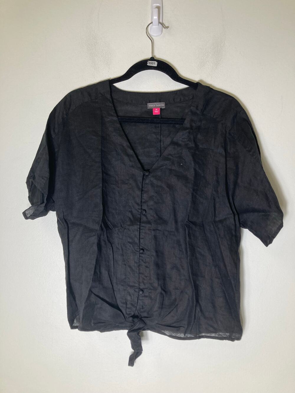 Vince Camuto Black Linen Short Sleeve Button Up Shirt Sz M